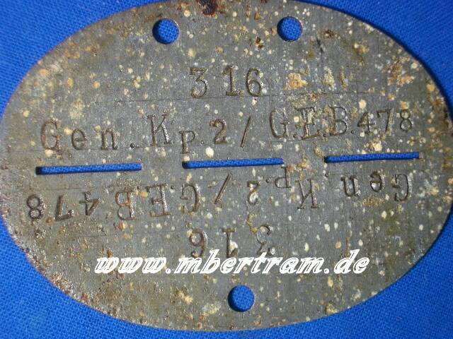 ERKENNUNGSMARKE "GEN. Kp. 2/GEB 478"
