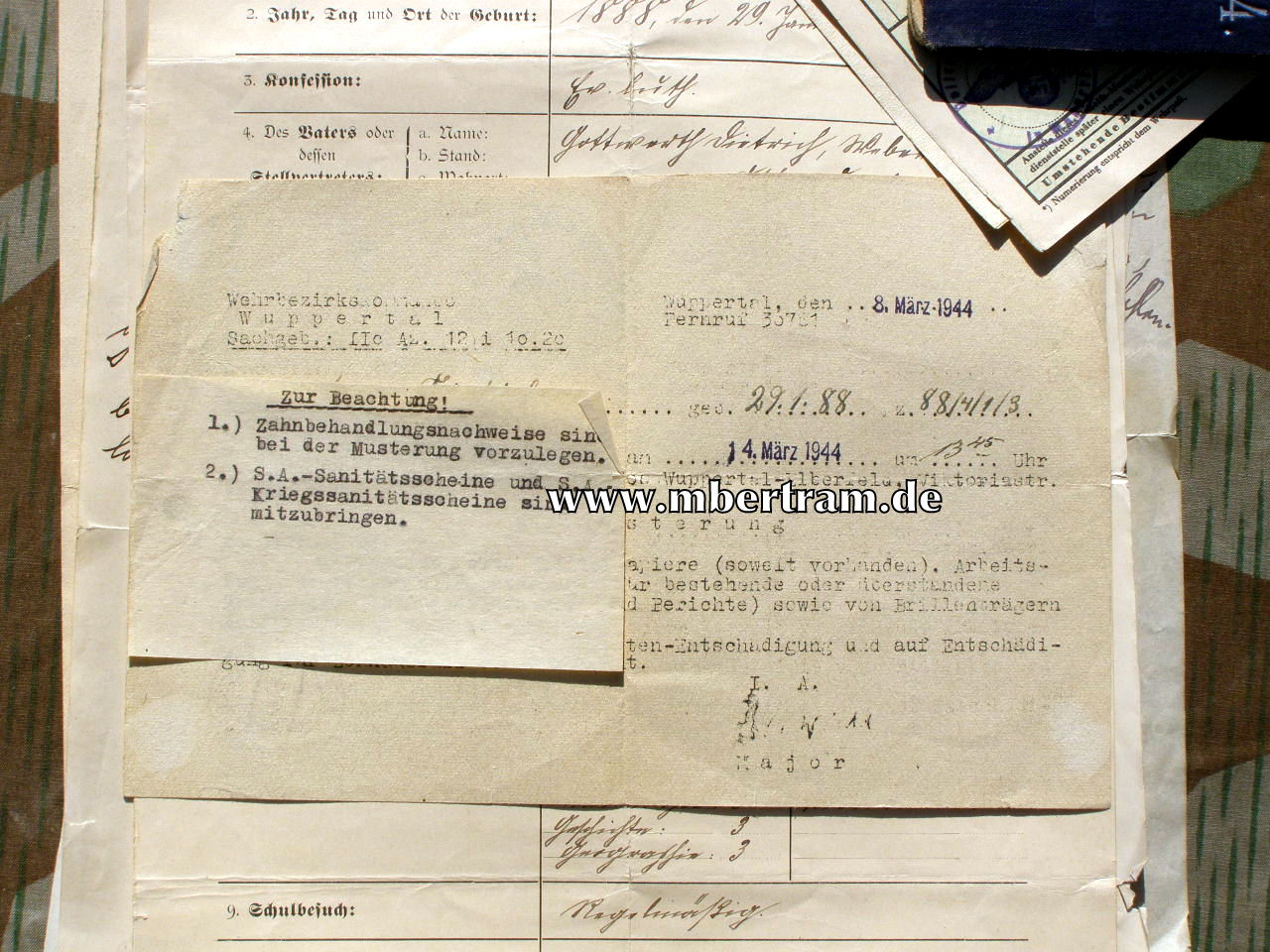 12447-10 Dokumente: Hilfs Hoboist, 6. Würtemb.Inf. Rgt. No. 124