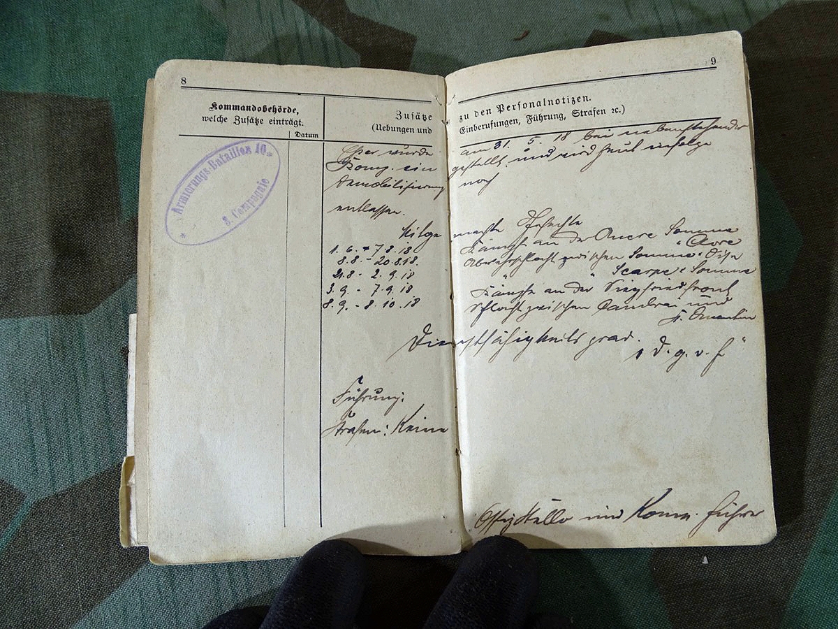Militärpass u. Ers. Res. Pass 1915-1918- 1.Weltkrieg, Flandern, Somme, Armierungs Btl. 10, 3. Cp. Militärpass u. Ers. Res. Pass 1915-1918- 1.Weltkrieg, Flandern, Somme, Armierungs Btl. 10, 3. Cp.