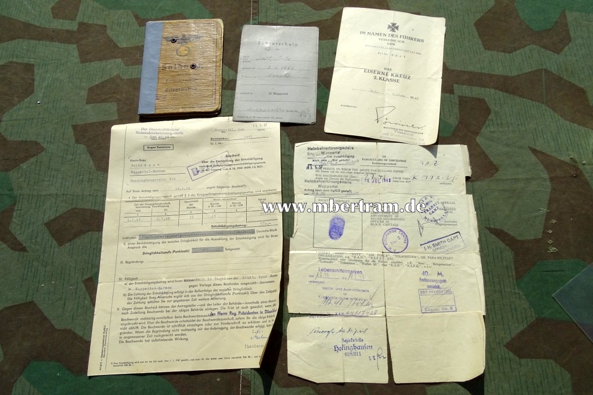 Soldbuch, EK2 Urkunde , Entlassungsschein Marineartillerie