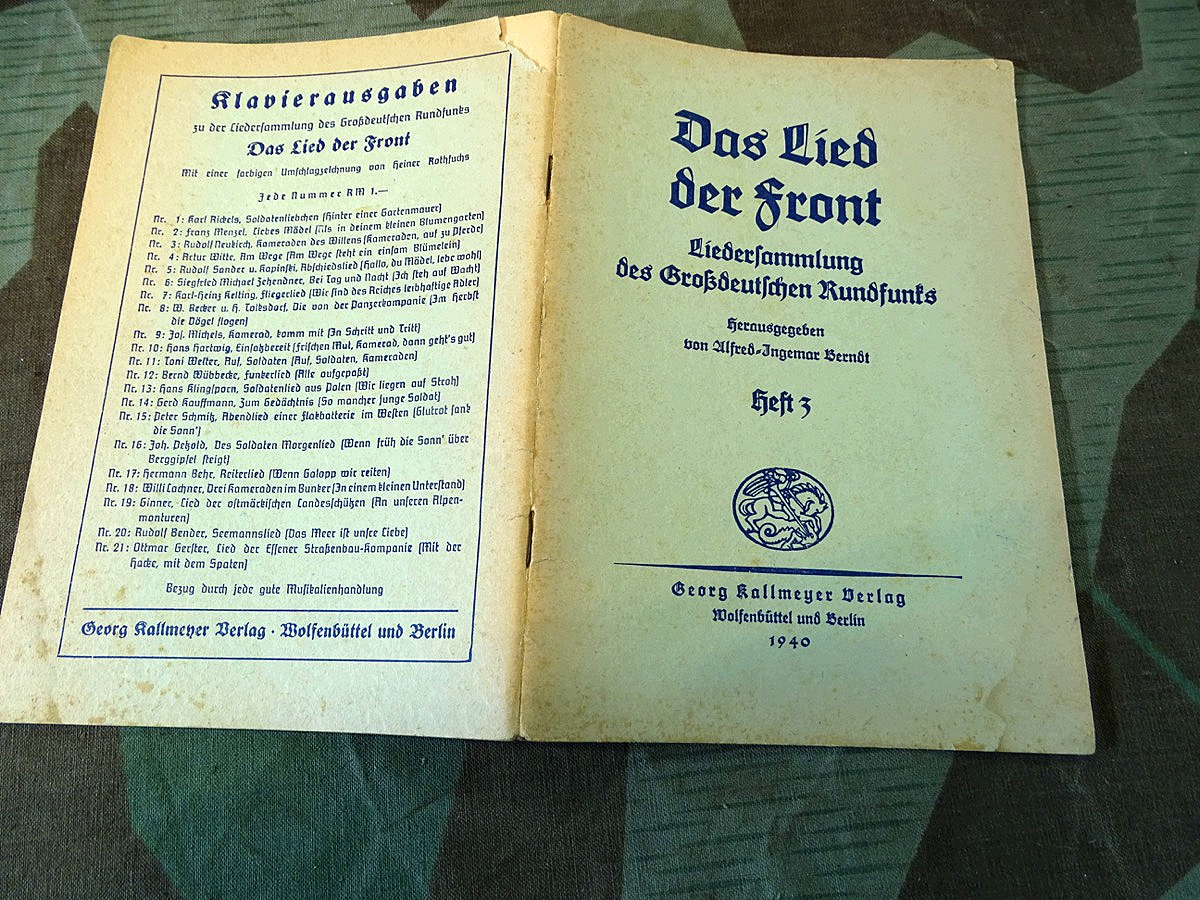 Das Lied der Front, Heft 3, Liedersmmlung des Grossdeutschen Rundfunks 1940