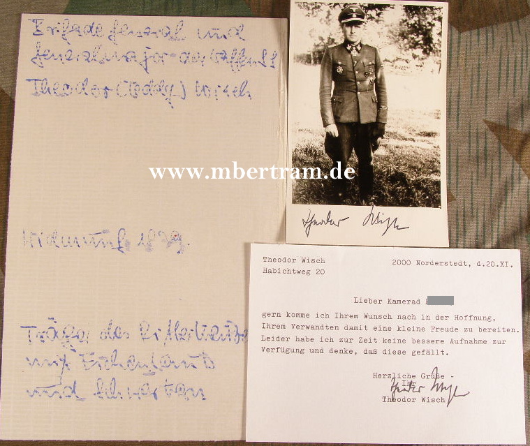 2x Signatur WISCH, Theodor. SS-Brigadef.,Gen.Maj. d. W-SS