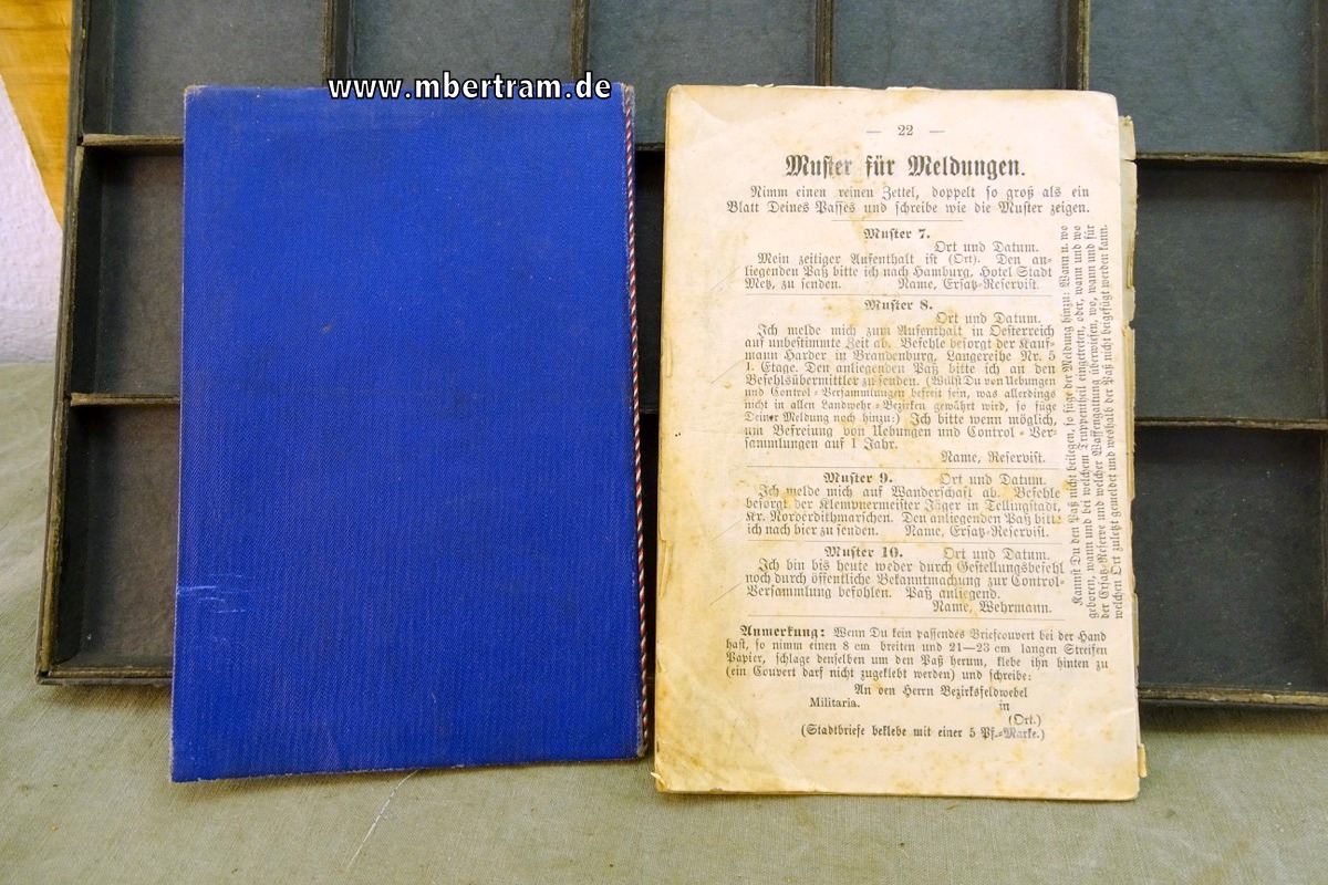 Dekorative Militärpass Schutzhülle " Telegraphen Bataillon No. 4 ",  u. Ratgeber f. Beurlaubte.
