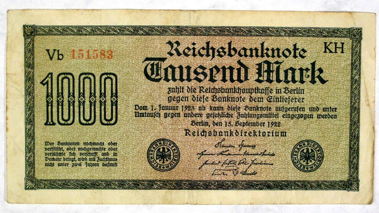 Reichsbanknote 1.000 Mark, original Geldschein 20er Jahre
