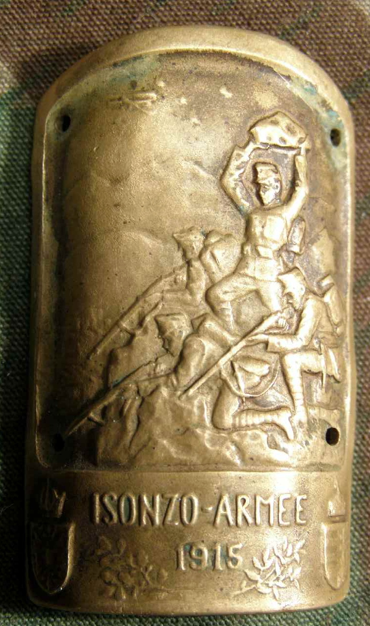 Österreich. Fahnenschild Isonzo Armee 1915, Buntmetall