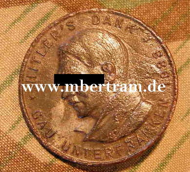 Medaille " Hitlers Dank Gau Unterfranken 1933" Buntmetall