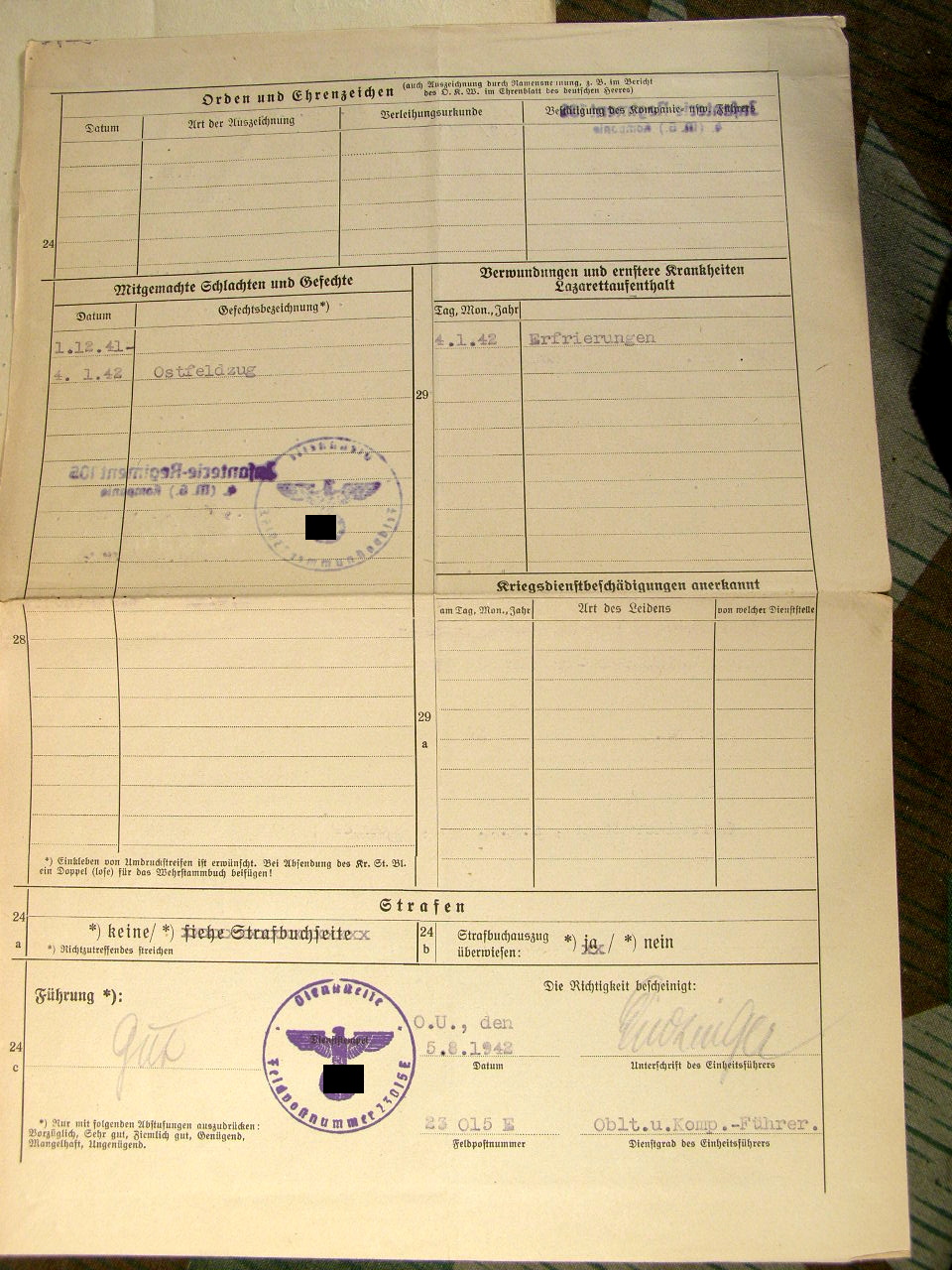 624-20 Wehrstammbuch Nahkpf Ausbildung, Pz.Vern.abz.,EK2, NkSp.