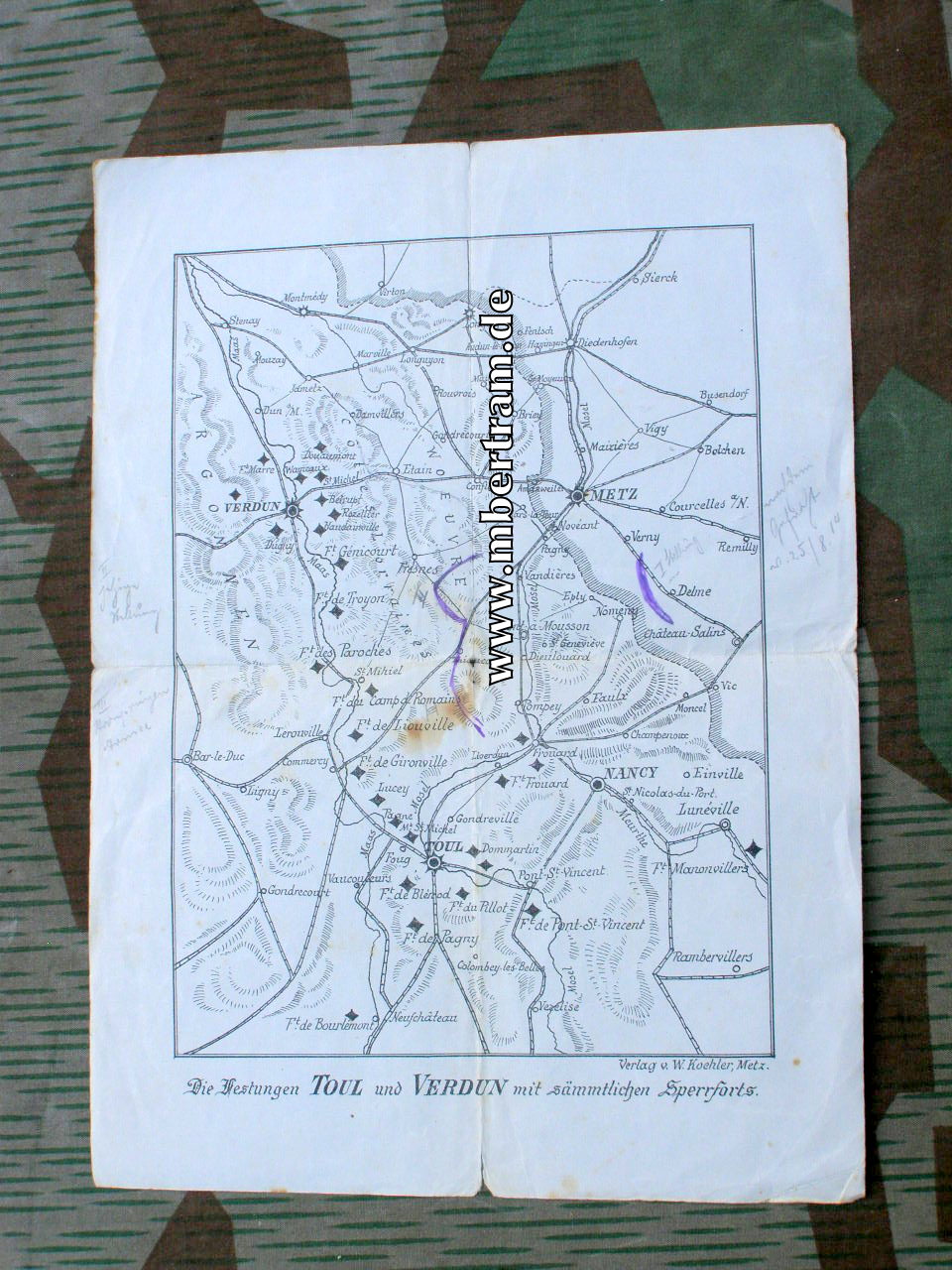 Landkarte Festungen Toul u. Verdun mit Sperrforts, um 1914