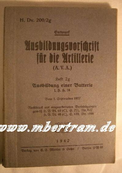 Ausbildungsvorschrift für die Artillerie, 2g, Batterie, 1942