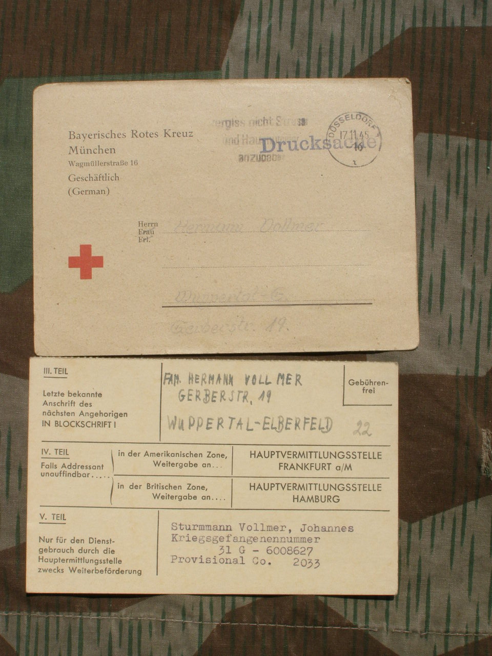 Kriegsgefangenenpost, SS Sturmmann Joh. V. 26.10.1945