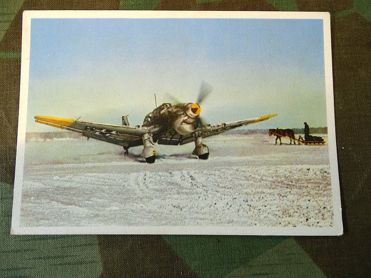 Farbige Postkarte mit Junkers Ju 87 Stuka im Russland Winter