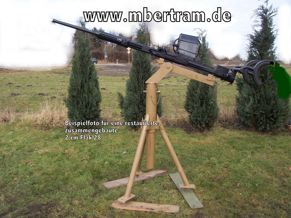 20 mm Deko Flak 28 , (  Oerlikon ) , unrestauriert, zerlegt mit Behelfslafette