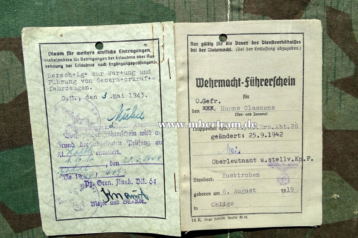 Wehrmacht Führerschein, GENERATOR KFZ, HALBKETTE