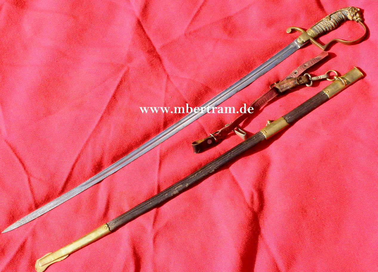 10385-9 Infanterie Offizierssäbel, Löwenkopfgriff, Lederscheide um 1890, WKC