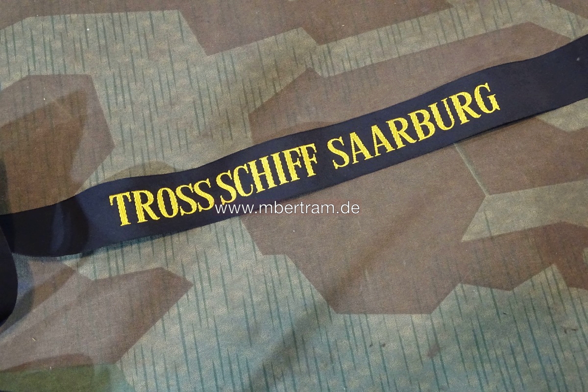 Frühes Bundesmarine Mützenband " Trossschiff Saarburg",  (1962-88) ca. 150 cm