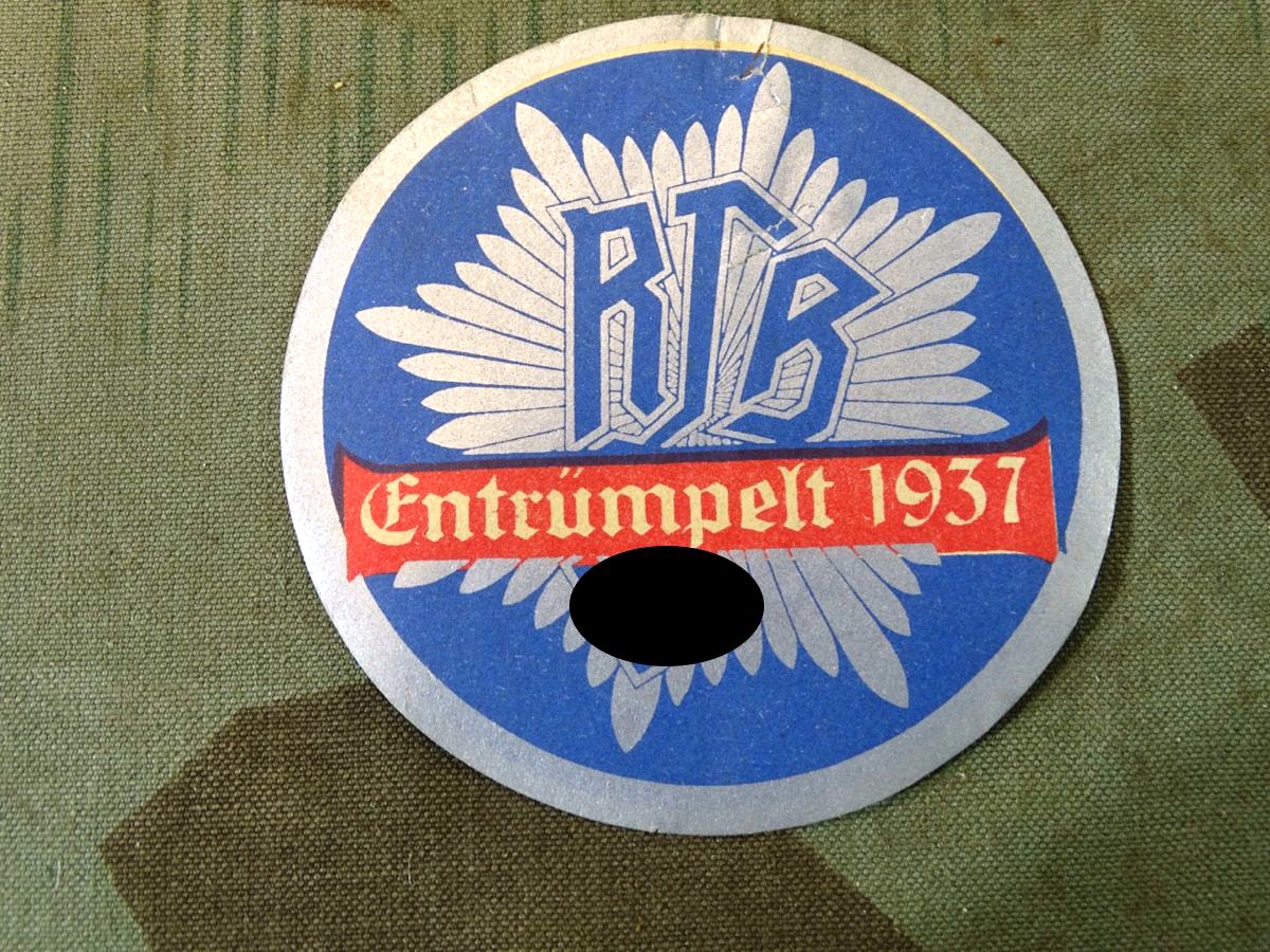 RLB Reichsluftschutzbund Papier Aufkleber Entrümpelt 1937