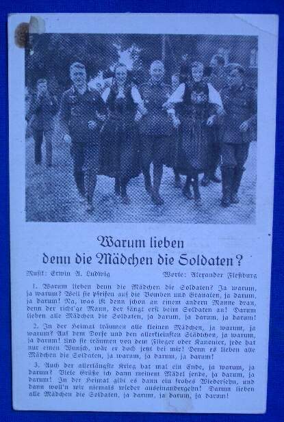 Soldatenlieder Postkarte, Warum lieben Mädchen d. Soldaten