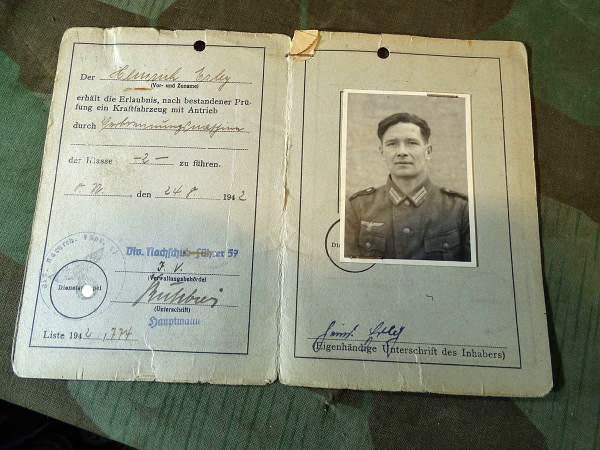 Wehrmacht Führerschein, H.Erley aus SG-Wald, Div. Nachschub Führer 57, Bild, Papier Variante