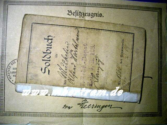 Dokumente 1.WK, E.R.Inf.Rgt.128, Soldbuch, 2 Urkunden