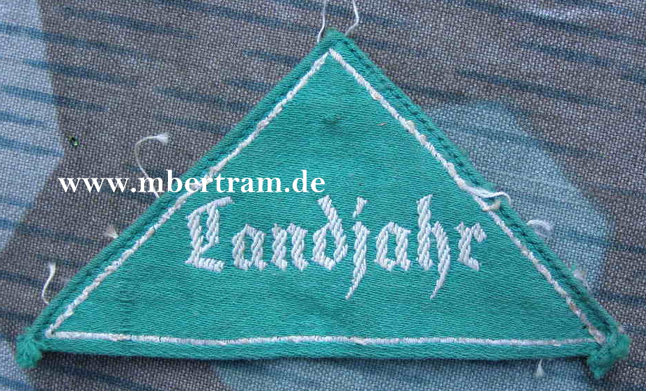 Gebietsdreieck "Landjahr" weiß gewebt auf grünem Grund