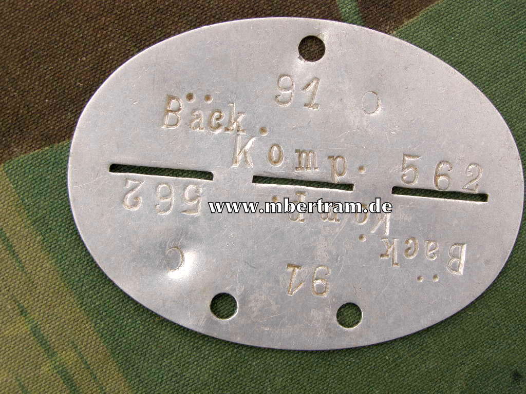 Erkennungsmarke Aluminium: "Bäck. Komp. 562"