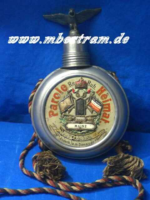 2231-1 Reservistenflasche, Glas m. Blechmantel, Mainz Rgt. 07-1909