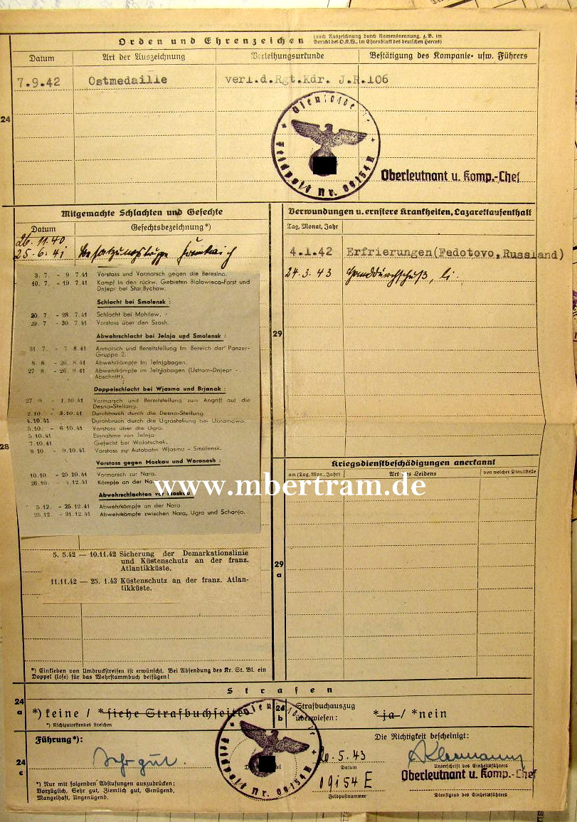 624-5 Wehrstammbuch Nahkpf Ausbildung, Pz.Vern.abz.,EK2, NkSp.