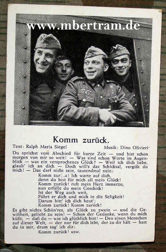 Soldatenlieder Postkarte " Komm zurück" ,ungelaufen