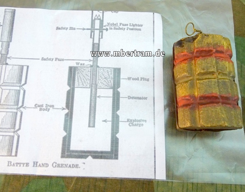 Britische Deko Handgranate M 1915 Modell "Battye", Seltener Typ.