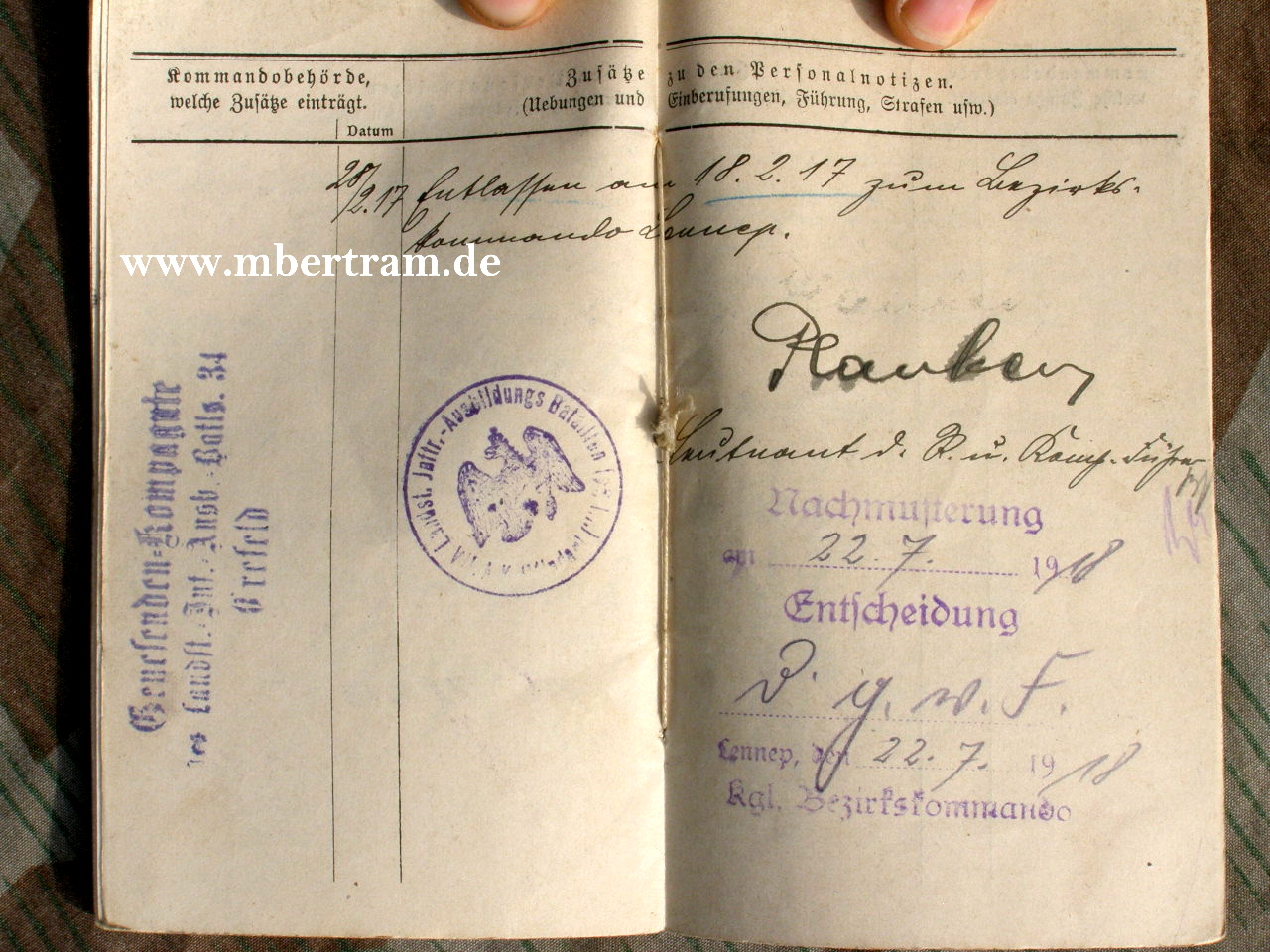 10340-19 Reservistenflasche, Militärpass. 5. Westf. Inf. Rgt. No.53