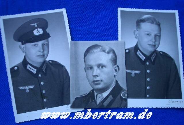 3 Fotos WH Soldat, Waffenrock, Schirmmütze, Feldbluse