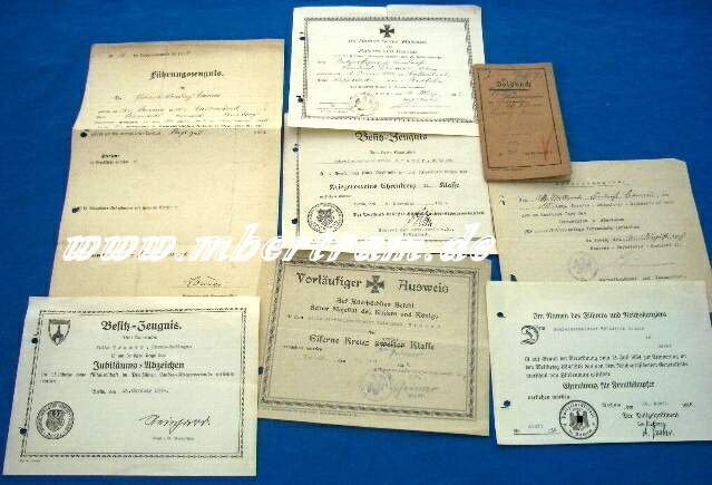 Dokumenten, Urkunden 1. WK: Soldbuch,Urk. VWA, EK2, EK1