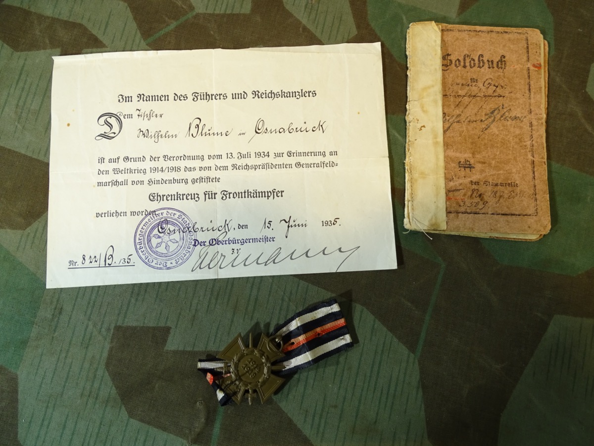 Urkunde EK 2. Kl. 1914, Ehrenkr. f. Frontkpf., Urkunde, Militärpass, Sanitäts Kraftwagenpark XII Armeekorps