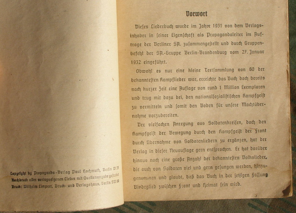 "Sturm und Kampflieder für Front und Heimat" 126 S., 1940