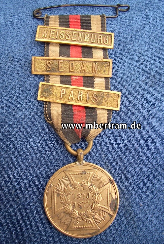 Kriegsdenkmünze 1870-1871 in Bronze, 3 Gefechtsspangen
