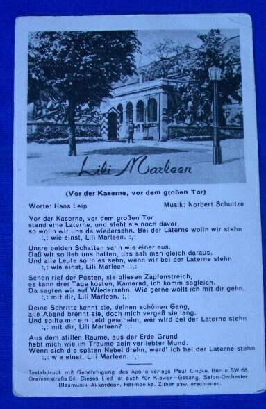 Soldatenlieder Postkarte, Abdruck des Liedes " Lili Marlen"