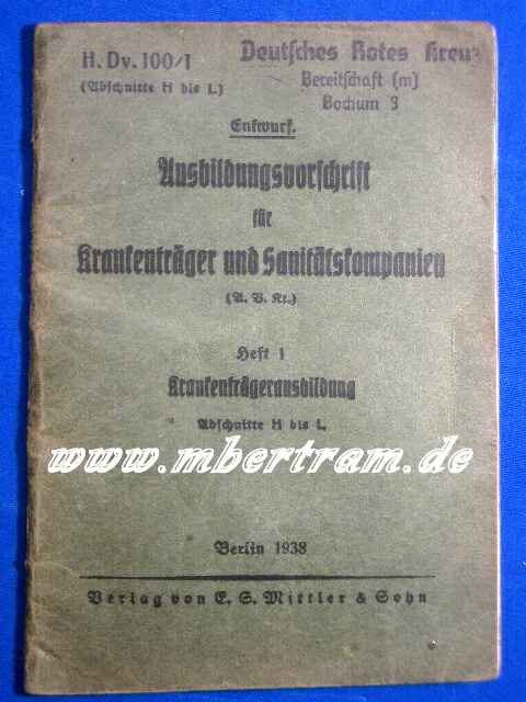 H.Dv.100/1, f. Krankenträger, Sanitätskompanien, 1938