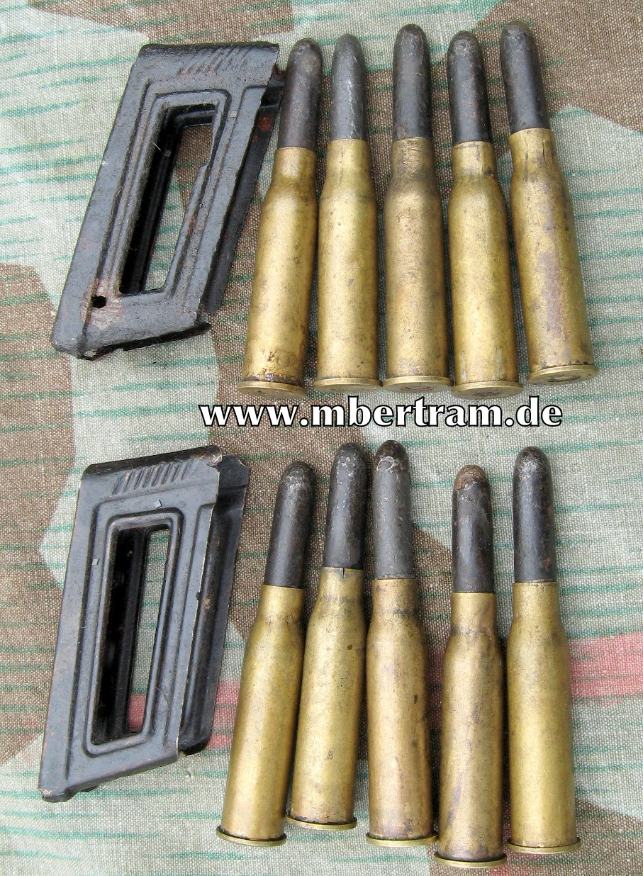 10 Patronen 8x50 Steyr Mannlicher M 95, 1913-27, 2 Clips
