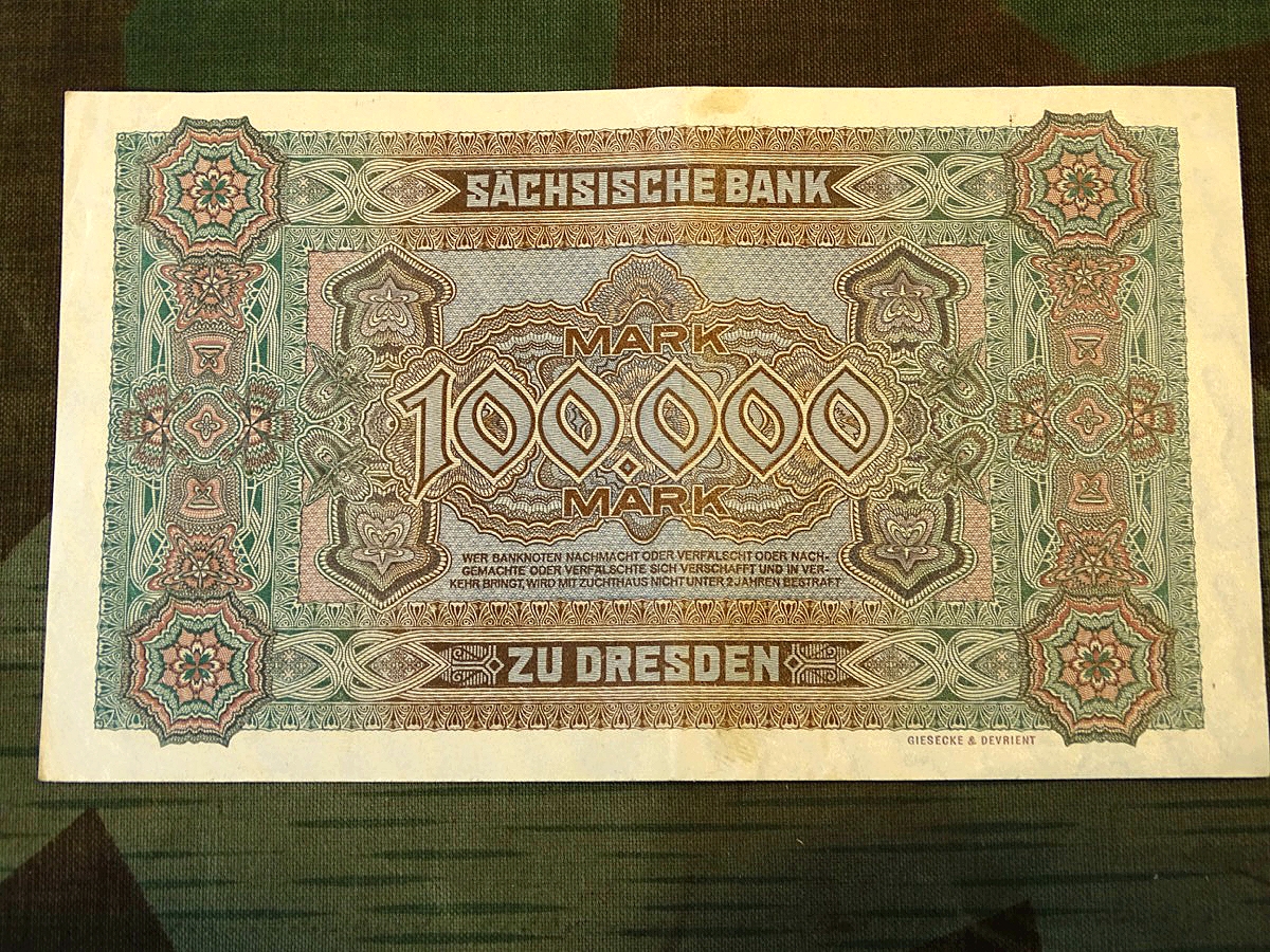 Sächsische Bank Dresden, 100.000 Reichsmark,  Original Geldschein goldene 20 `er Jahre und Inflationszeit... 