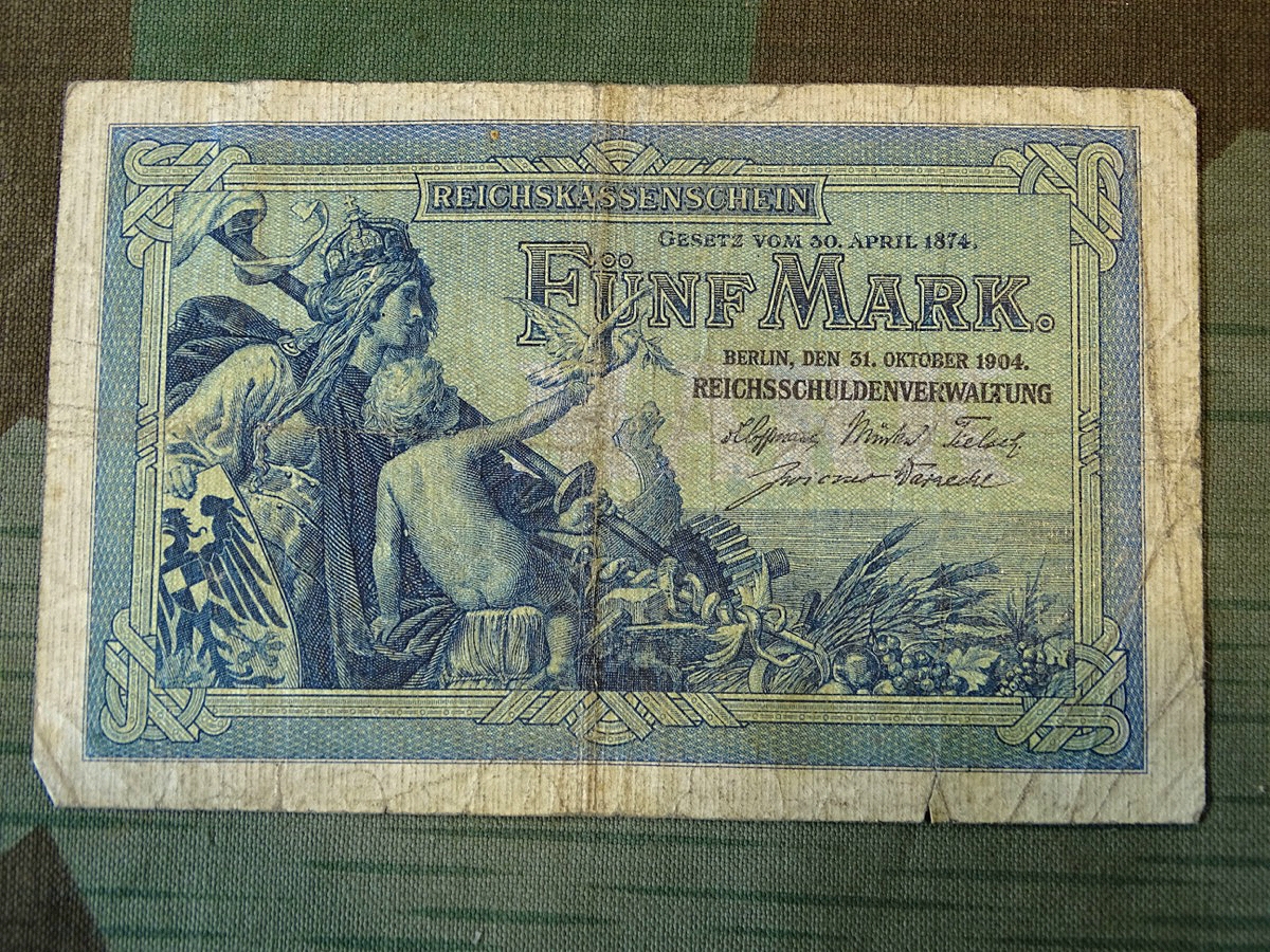 Reichskassenschein über 5 Reichsmark, 1904,  deutsches Kaiserreich
