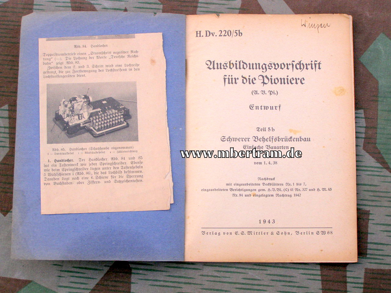 Ausbildungsdvorschrift für die Pioniere 1943, Teil 5 b