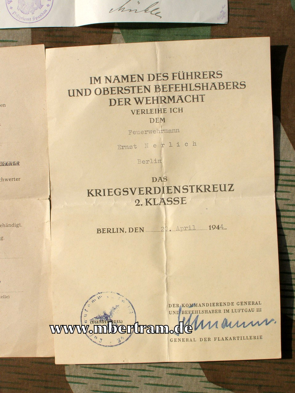 Urkunden Feuerwehrmann KvK, Ehr. Kr. F. Frontkpfr.