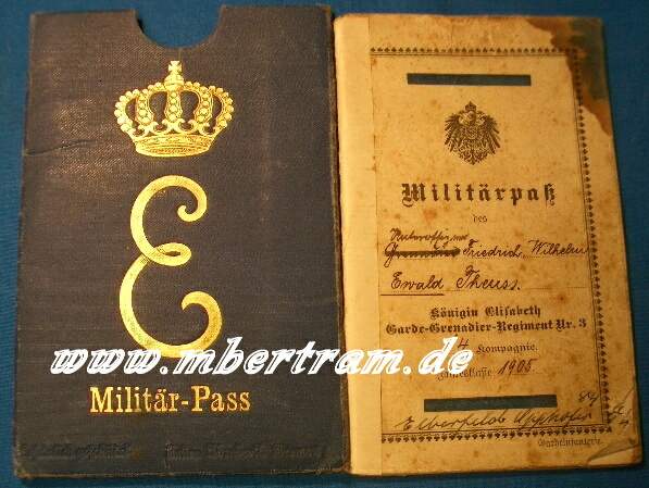 Militärpass u. Hülle Kg. Elisabeth Grd.Rgt Nr.3, 4. Kp. 1913