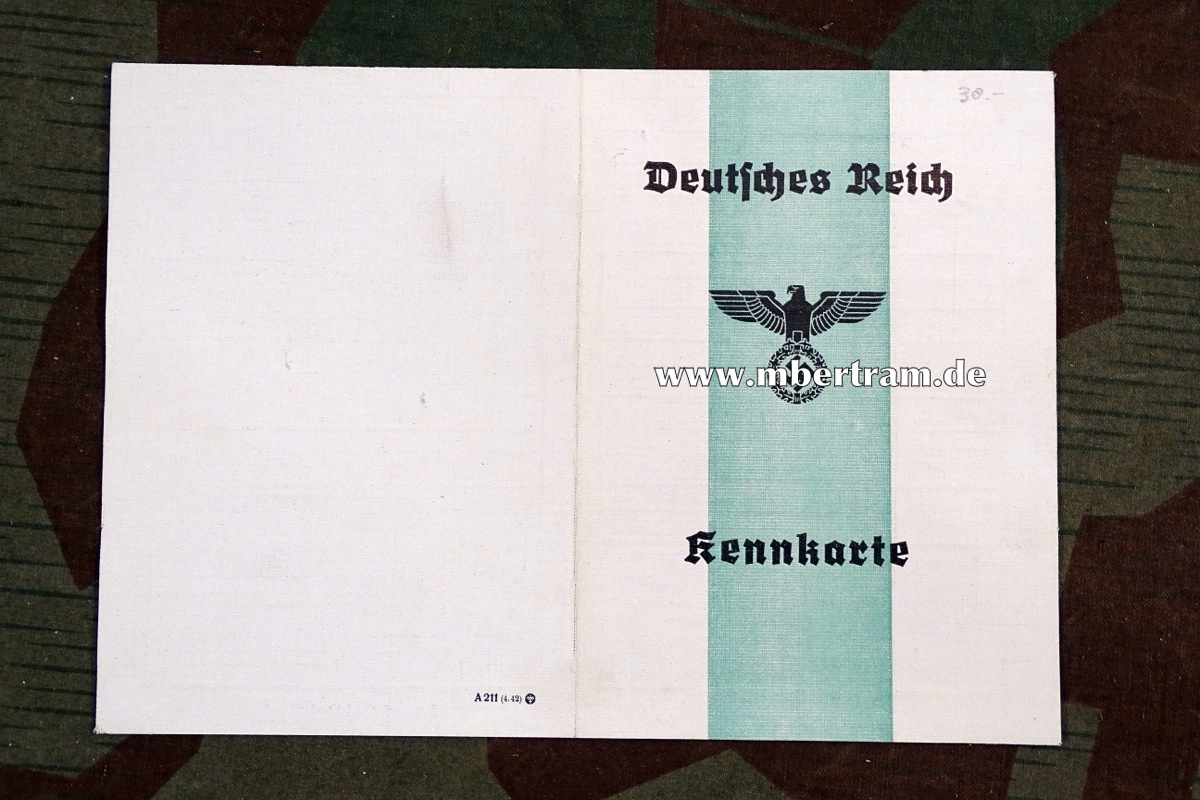Deutsches Reich Kennkarte, grüner Streifen, Ausländer, Blankoformular. SELTEN !!