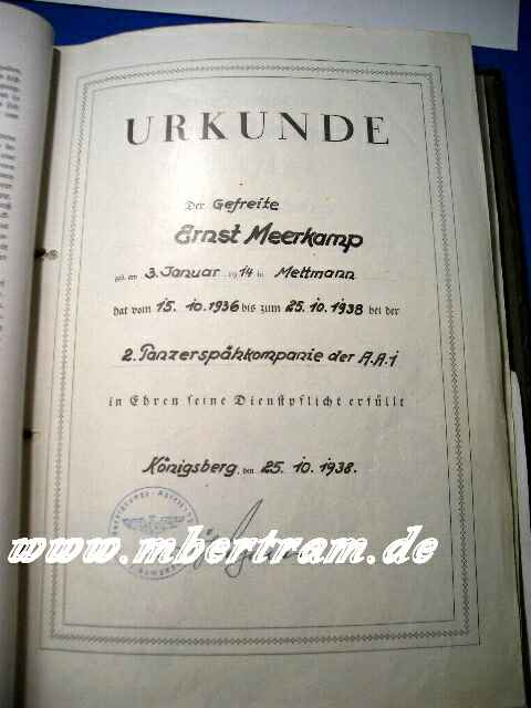 2227-4 Dokumente u.Fotos Panzer Aufklrungs Abt.1, Soldbuch
