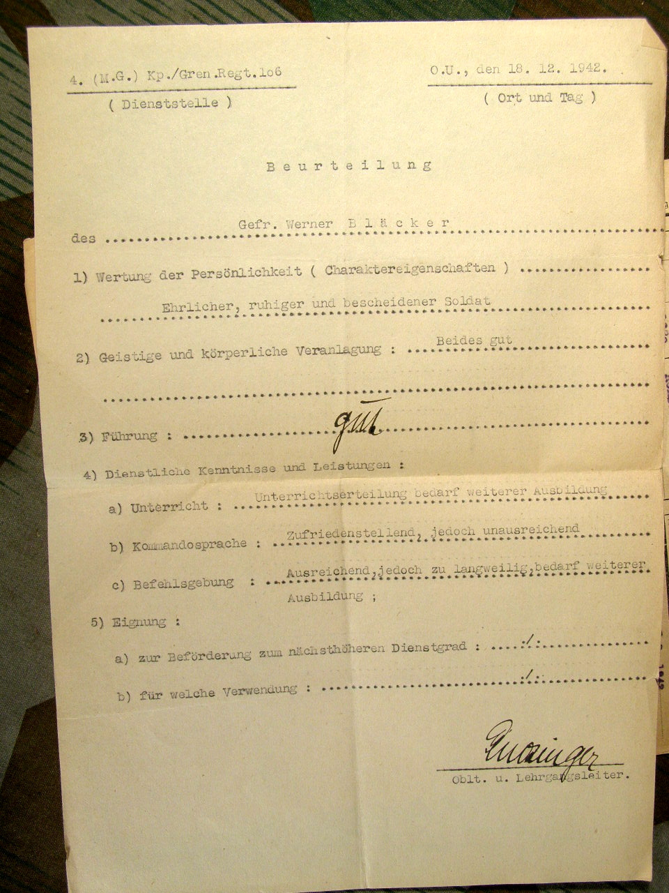 624-23 Wehrstammbuch Nahkpf Ausbildung, Pz.Vern.abz.,EK2, NkSp.