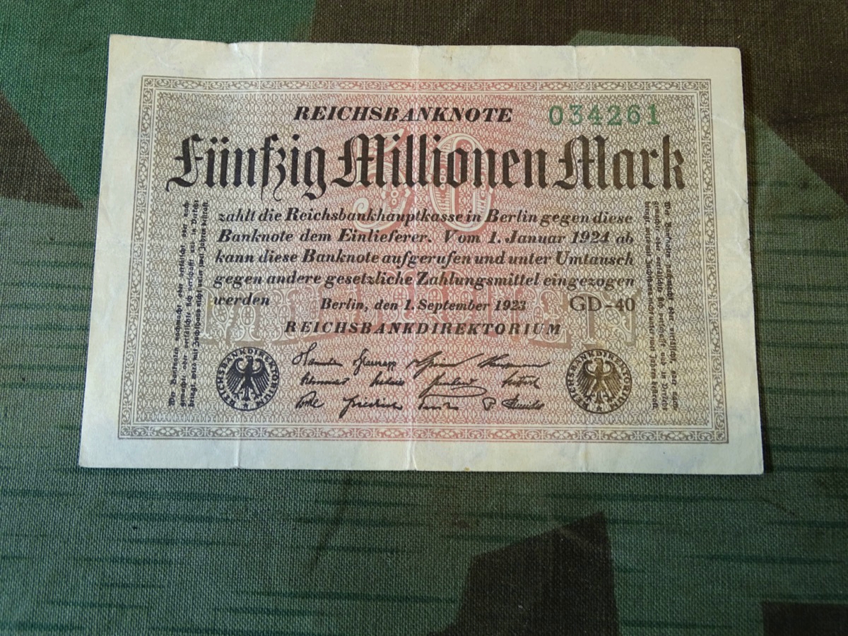 50 Millionen Reichsmark,  Original Geldschein goldene 20 `er Jahre und Inflationszeit... 
