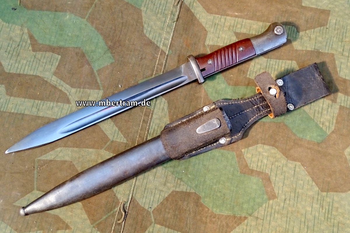 Seitengewehr 84/98, 2. WK, "cqh 43" Clemen & Jung, SG, mit Koppelschuh