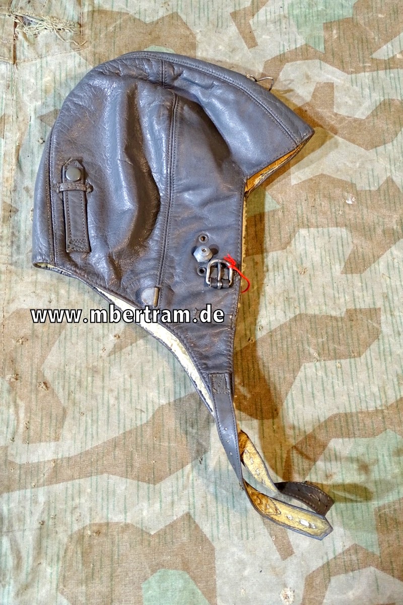 WH Luftwaffe Flieger Lederkopfhaube, grau, Modell ohne Sprechfunk.