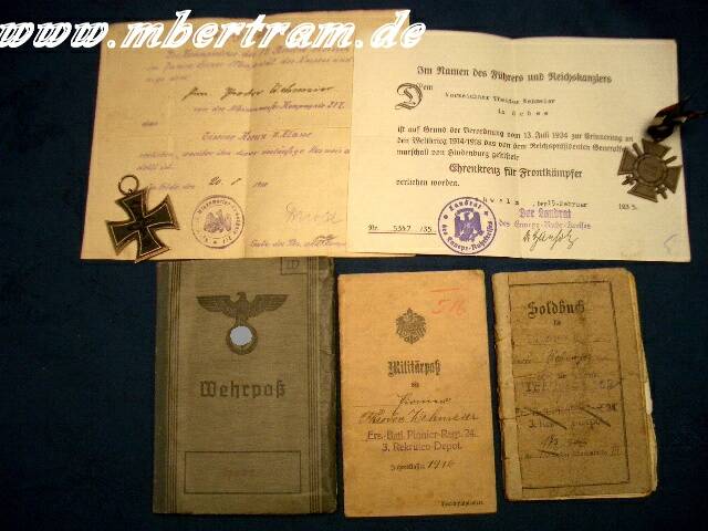 Preuss.Pionier Militärpass, Urkunde Ehrenkr. u. EK 2